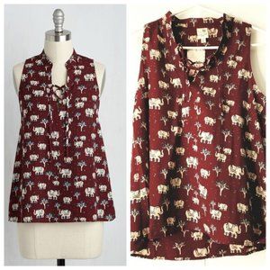 NWT Pink Out Sleeveless Maroon Elephant Print Top